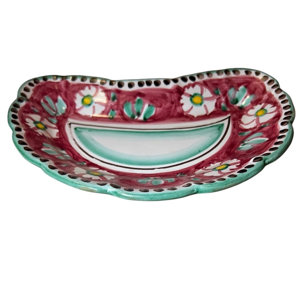Vietri Solimene vintage 70s ceramic plate made in Italy crescent floral design - Picture 3 of 13